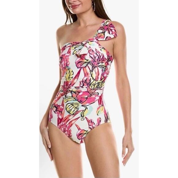 Carmen Marc Valvo Ruched One Shoulder Underwire One Piece Swimsuit Brava Lily 12 - Picture 1 of 11